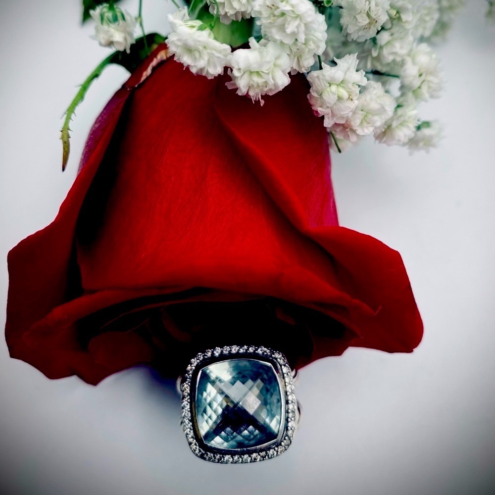 David Yurman Albion Ring with Prasiolite and Pave Diamonds